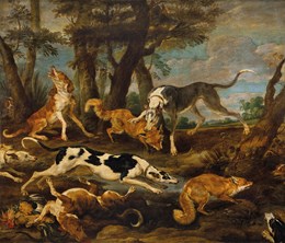 Fox Hunting scene by Paul de Vos : allegory of Arystocracy, power and force